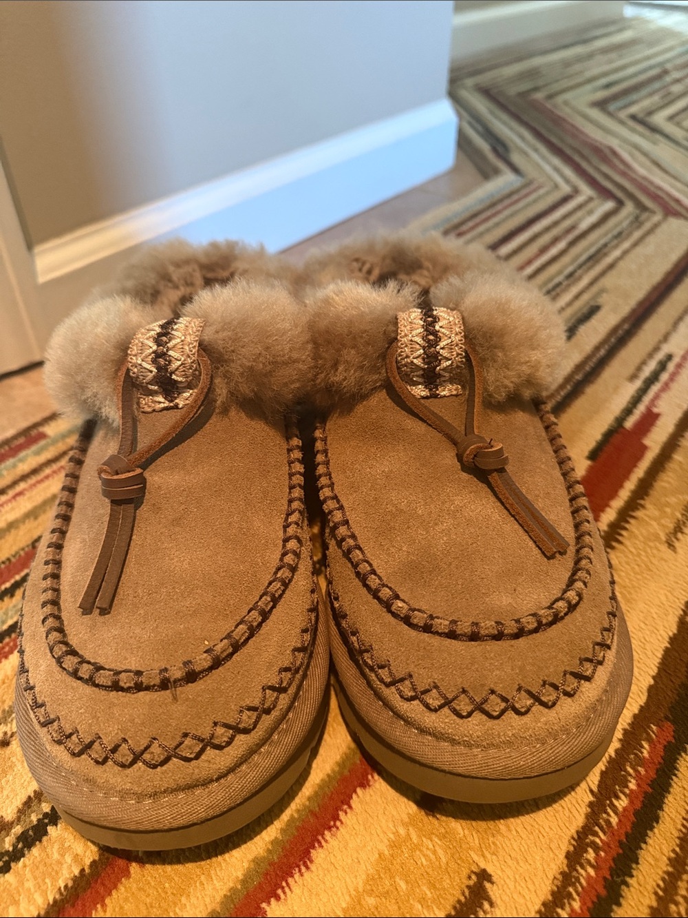 Women’s Tan Suede Fur-Trim Slip-On Moccasin Ugg